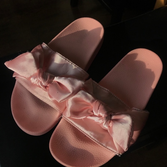 Baby Pink Silk Bow Satin Slides - Picture 7 of 7